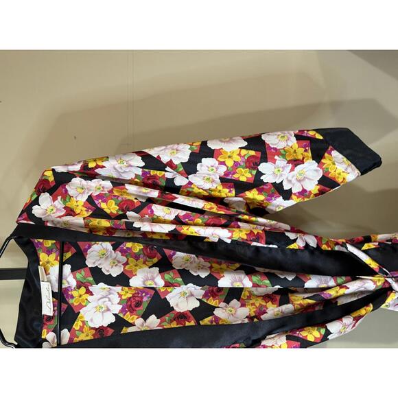 Floral Print Satin Robe with Black Trim Delicates Large - Picture 4 of 7